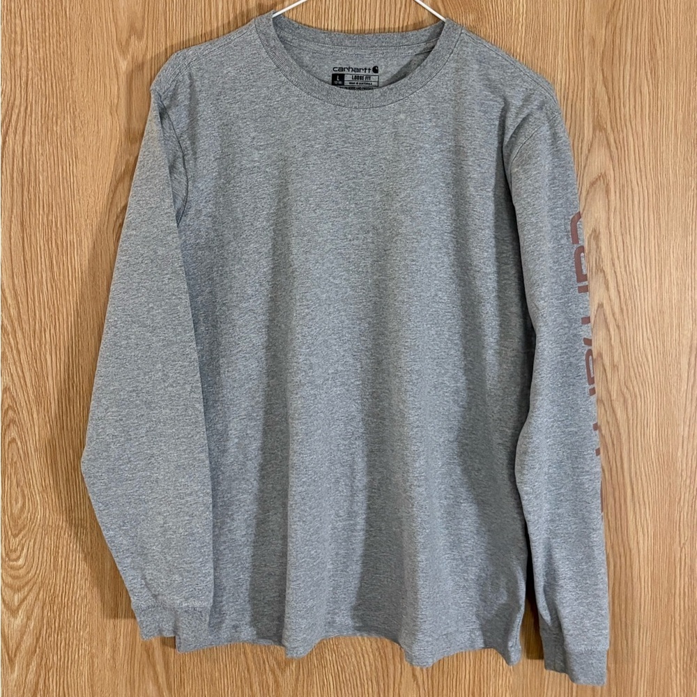 Carhartt Gray Loose Fit Crewneck Logo Long Sleeve Tee Top